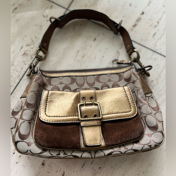 Vintage 2004 Fall Special Edition Coach Gold and Brown Shoulder Bag with Suede - Picture 1 of 12